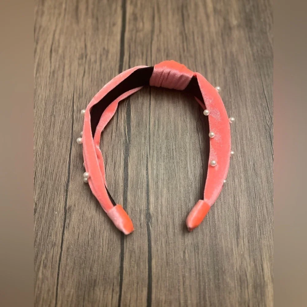 BP Florescent Pink Knotted Headband with Pearl Accents
